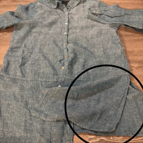 Blue 100% Linen Tahari Long Button Up Shirt - Picture 6 of 6